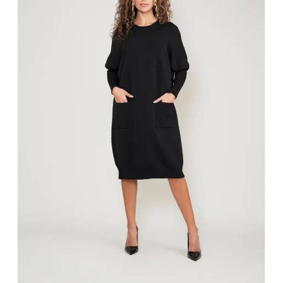 Aleeza Paris Black Knit Dress Long Sleeve Button Detail Casual‎ Sz XS /#8150 - Picture 2 of 3